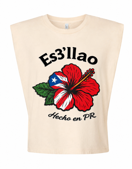 Es3’llao Hibiscus Faded Cream Crop Tee